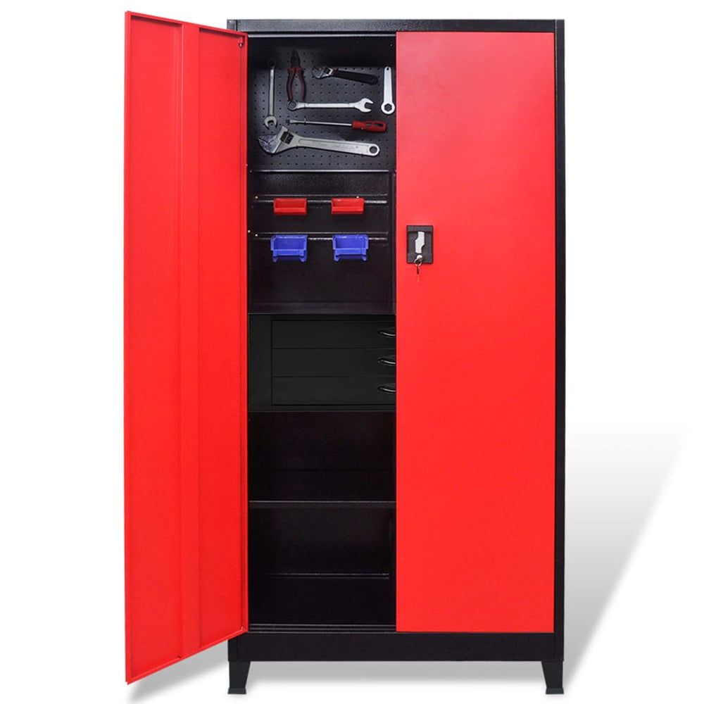 vidaXL Tool Cabinet with Tool Chest Steel 90x40x180cm Red Black