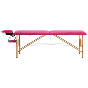 vidaXL 2-Zone Foldable Massage Table with Wooden Frame Pink