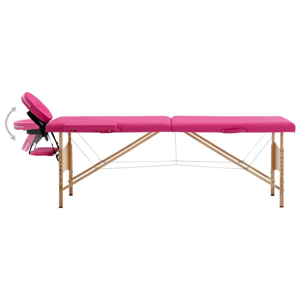 vidaXL 2-Zone Foldable Massage Table with Wooden Frame Pink