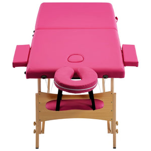 vidaXL 2-Zone Foldable Massage Table with Wooden Frame Pink