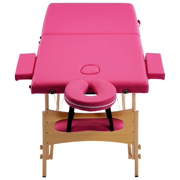 vidaXL 2-Zone Foldable Massage Table with Wooden Frame Pink