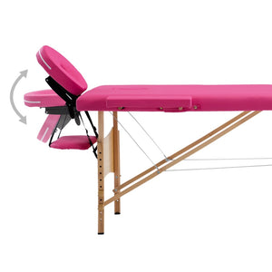vidaXL 2-Zone Foldable Massage Table with Wooden Frame Pink