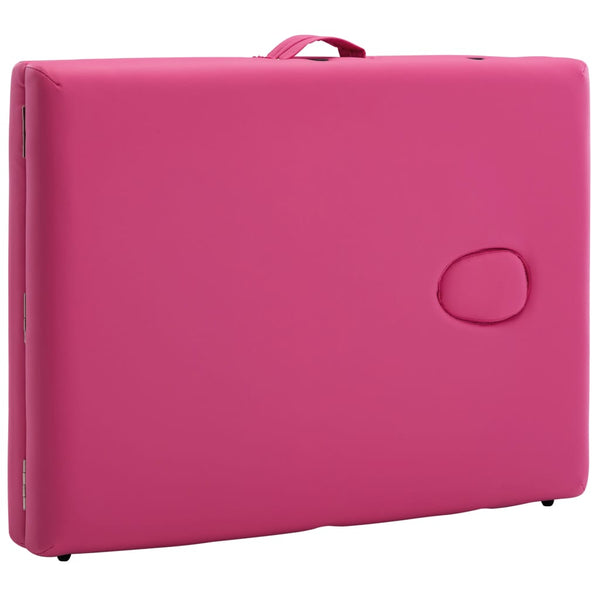 vidaXL 2-Zone Foldable Massage Table with Wooden Frame Pink