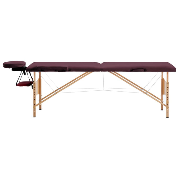 vidaXL 2-Zone Foldable Massage Table with Wooden Frame Burgundy-Purple
