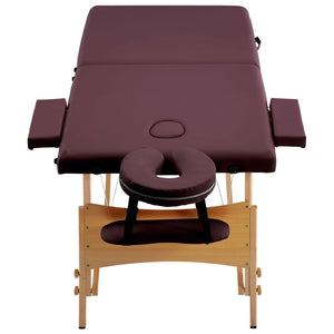 vidaXL 2-Zone Foldable Massage Table with Wooden Frame Burgundy-Purple