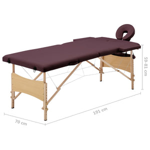 vidaXL 2-Zone Foldable Massage Table with Wooden Frame Burgundy-Purple