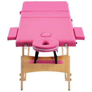 vidaXL 3-Zone Foldable Massage Table with Wooden Frame Pink