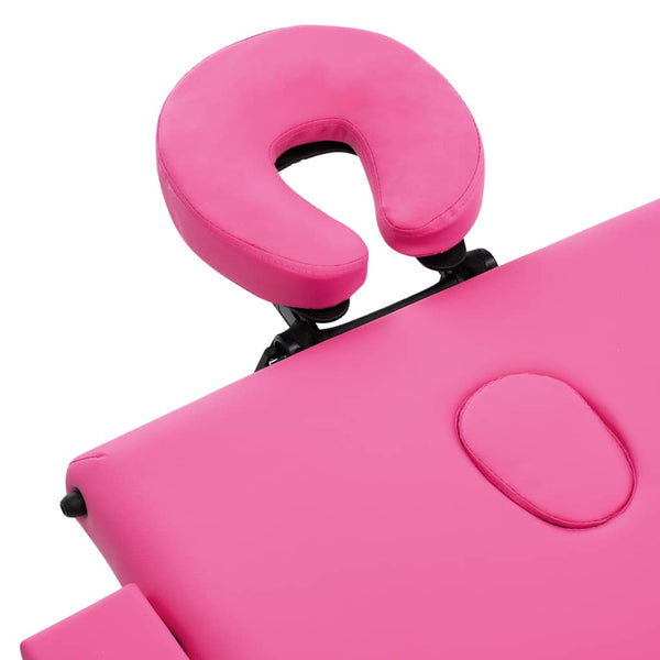 vidaXL 3-Zone Foldable Massage Table with Wooden Frame Pink