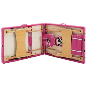 vidaXL 3-Zone Foldable Massage Table with Wooden Frame Pink
