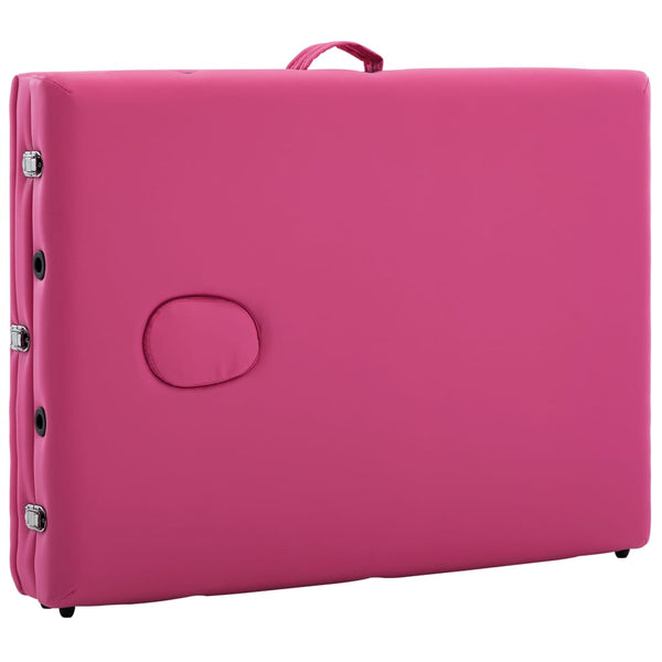 vidaXL 3-Zone Foldable Massage Table with Wooden Frame Pink