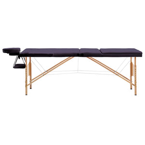 vidaXL 3-Zone Foldable Massage Table with Wooden Frame Purple