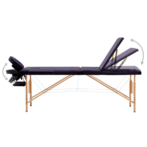 vidaXL 3-Zone Foldable Massage Table with Wooden Frame Purple