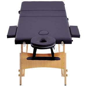 vidaXL 3-Zone Foldable Massage Table with Wooden Frame Purple