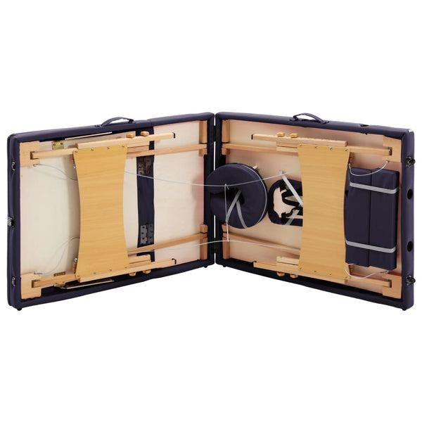 vidaXL 3-Zone Foldable Massage Table with Wooden Frame Purple