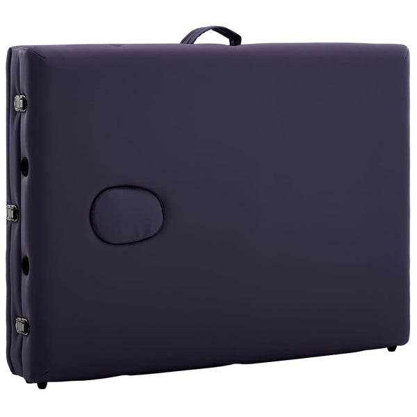 vidaXL 3-Zone Foldable Massage Table with Wooden Frame Purple