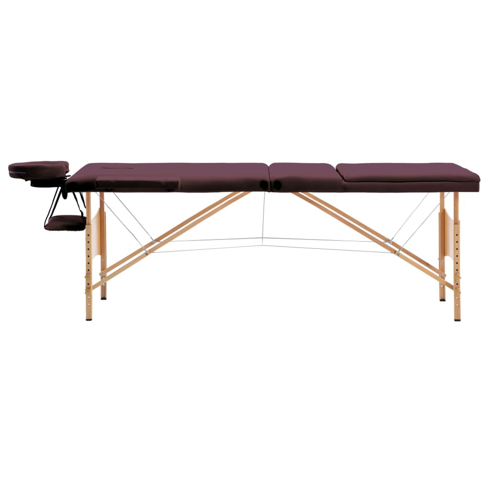 vidaXL 3-Zone Foldable Massage Table with Wooden Frame Burgundy-Purple