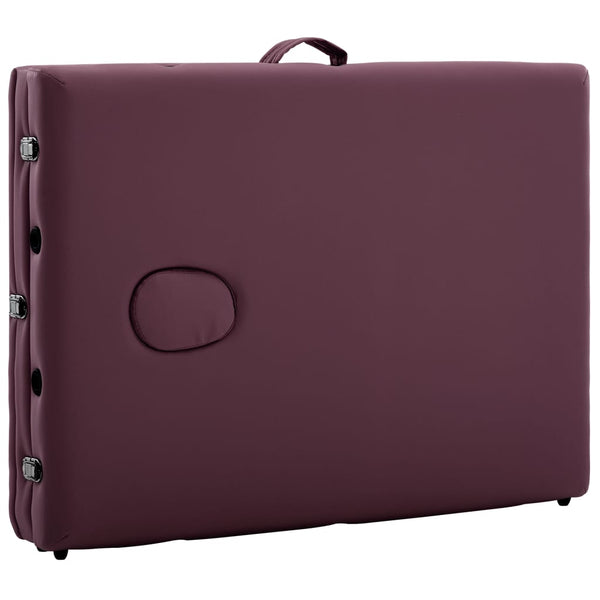 vidaXL 3-Zone Foldable Massage Table with Wooden Frame Burgundy-Purple