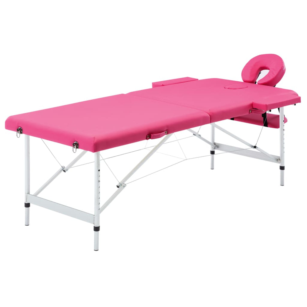 vidaXL Foldable 2-Zone Massage Table with Aluminum Frame Pink