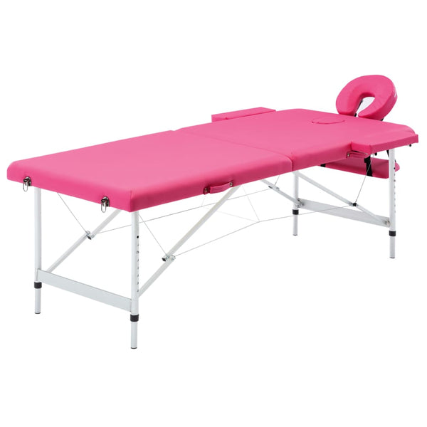 vidaXL Foldable 2-Zone Massage Table with Aluminum Frame Pink