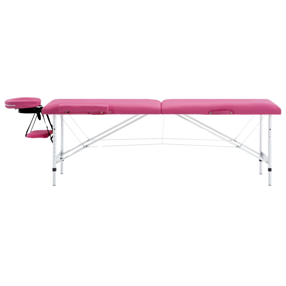 vidaXL Foldable 2-Zone Massage Table with Aluminum Frame Pink