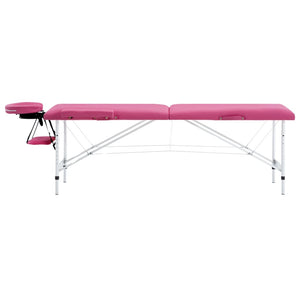vidaXL Foldable 2-Zone Massage Table with Aluminum Frame Pink