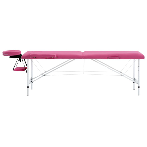 vidaXL Foldable 2-Zone Massage Table with Aluminum Frame Pink