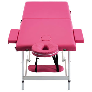 vidaXL Foldable 2-Zone Massage Table with Aluminum Frame Pink