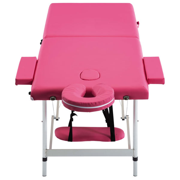 vidaXL Foldable 2-Zone Massage Table with Aluminum Frame Pink