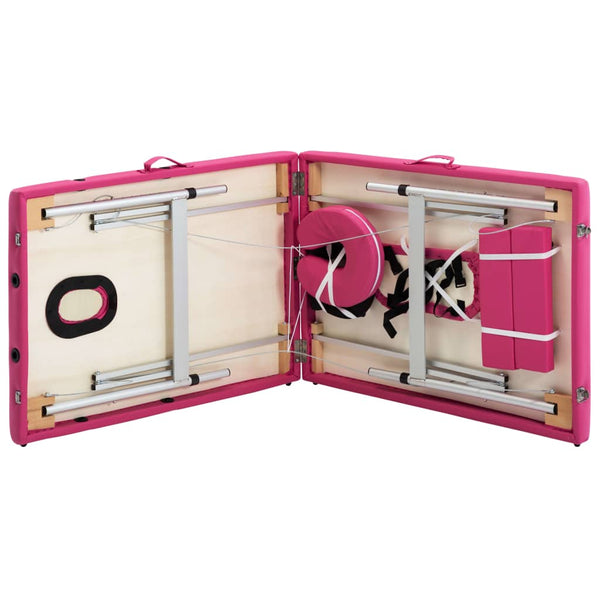 vidaXL Foldable 2-Zone Massage Table with Aluminum Frame Pink