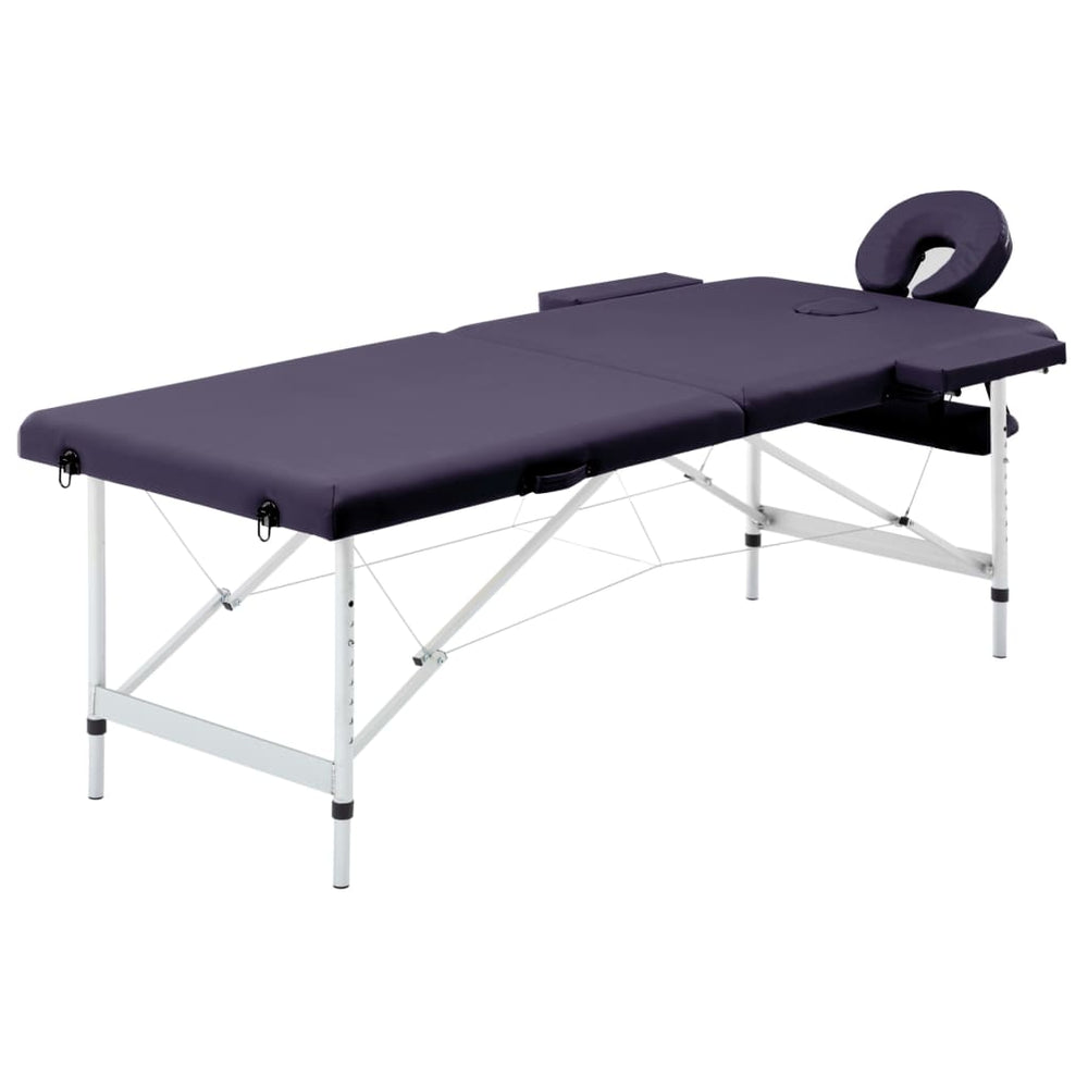 vidaXL 2-Zone Foldable Massage Table with Aluminum Frame Purple