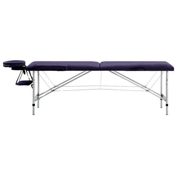 vidaXL 2-Zone Foldable Massage Table with Aluminum Frame Purple