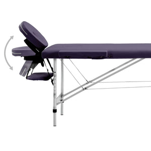 vidaXL 2-Zone Foldable Massage Table with Aluminum Frame Purple