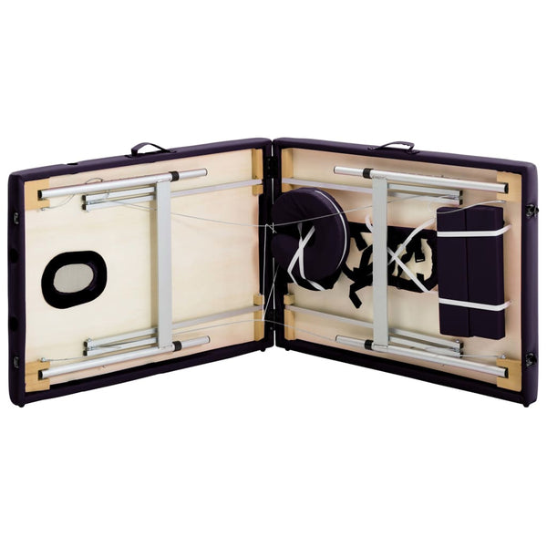 vidaXL 2-Zone Foldable Massage Table with Aluminum Frame Purple