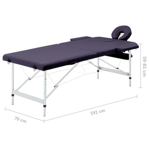 vidaXL 2-Zone Foldable Massage Table with Aluminum Frame Purple