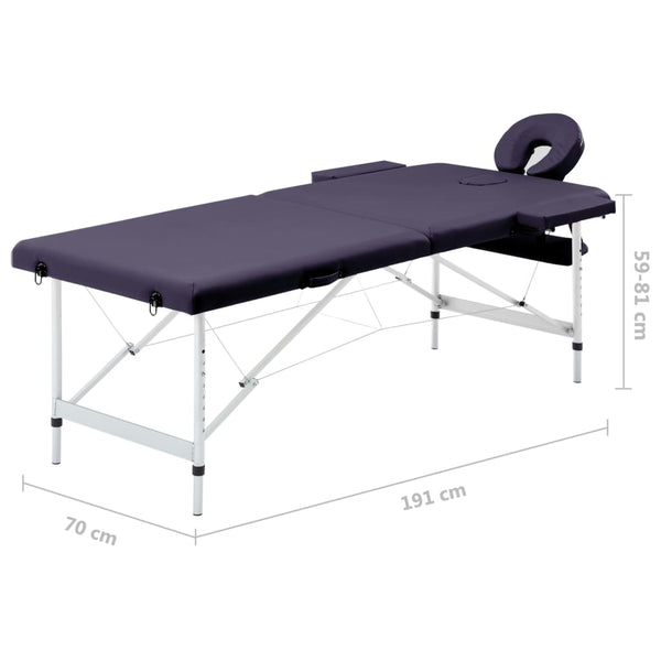 vidaXL 2-Zone Foldable Massage Table with Aluminum Frame Purple
