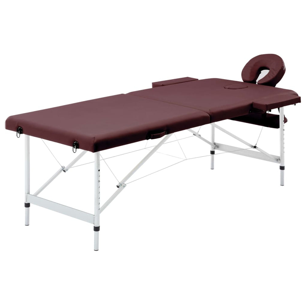vidaXL Foldable 2-Zone Massage Table Aluminium Frame Burgundy-Purple