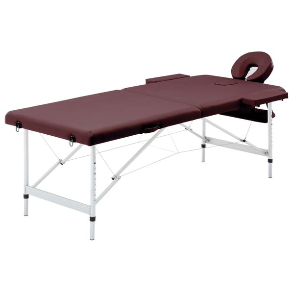 vidaXL Foldable 2-Zone Massage Table Aluminium Frame Burgundy-Purple