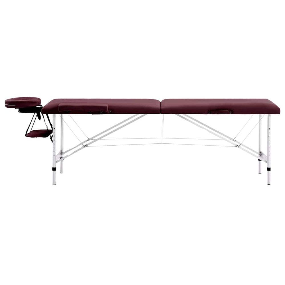 vidaXL Foldable 2-Zone Massage Table Aluminium Frame Burgundy-Purple
