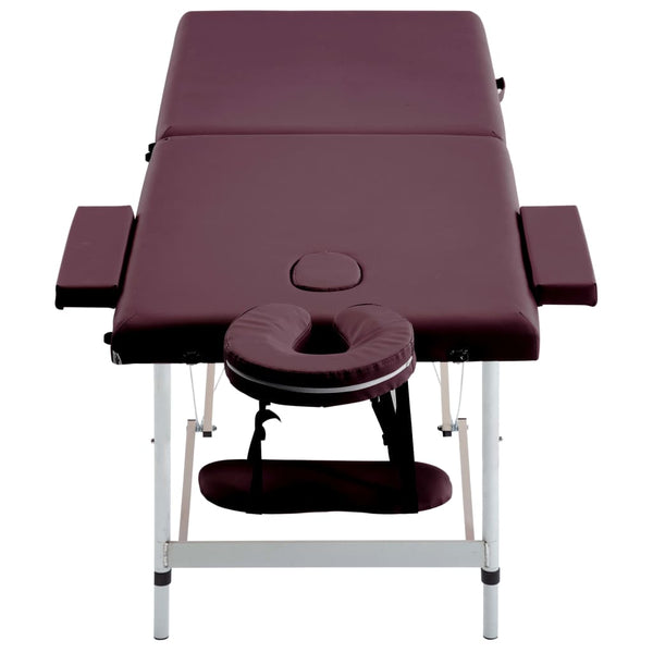vidaXL Foldable 2-Zone Massage Table Aluminium Frame Burgundy-Purple