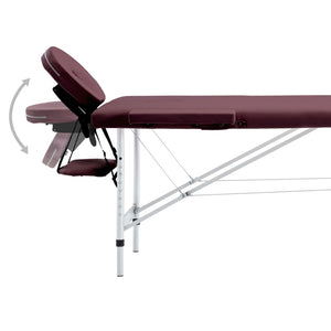 vidaXL Foldable 2-Zone Massage Table Aluminium Frame Burgundy-Purple
