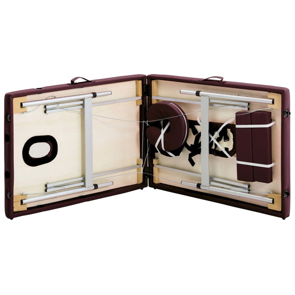 vidaXL Foldable 2-Zone Massage Table Aluminium Frame Burgundy-Purple