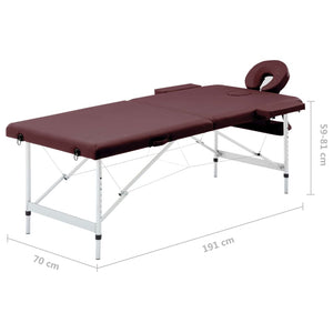 vidaXL Foldable 2-Zone Massage Table Aluminium Frame Burgundy-Purple