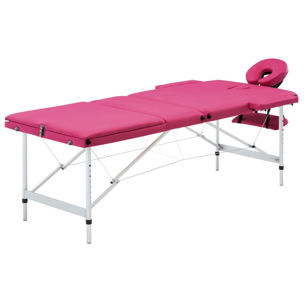 vidaXL Foldable 3-Zone Massage Table with Aluminum Frame Pink