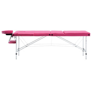 vidaXL Foldable 3-Zone Massage Table with Aluminum Frame Pink