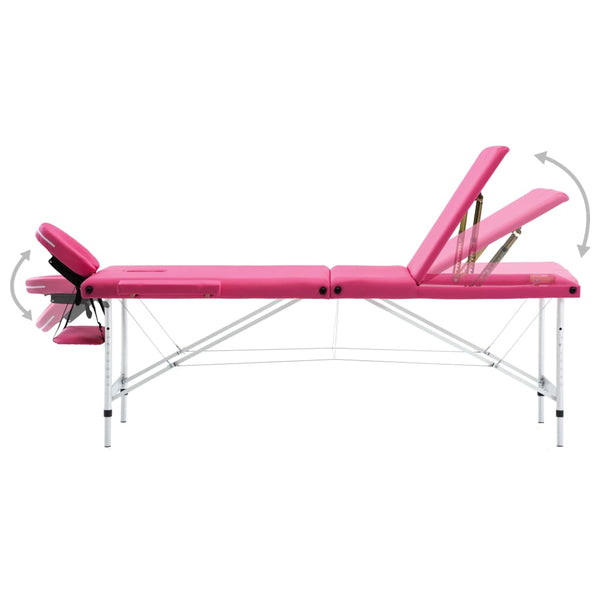 vidaXL Foldable 3-Zone Massage Table with Aluminum Frame Pink