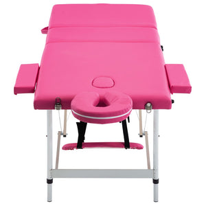 vidaXL Foldable 3-Zone Massage Table with Aluminum Frame Pink