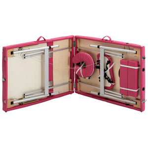 vidaXL Foldable 3-Zone Massage Table with Aluminum Frame Pink