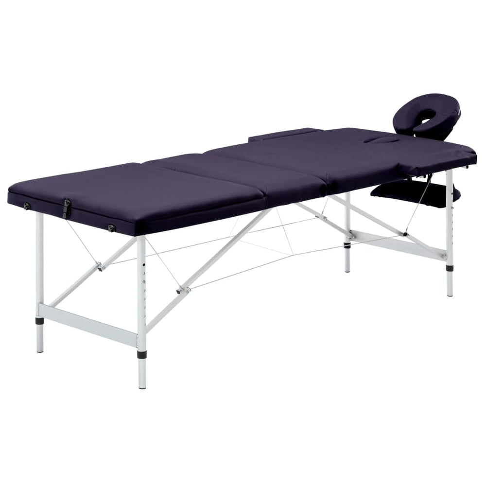 vidaXL Foldable 3-Zone Massage Table with Aluminum Frame Purple
