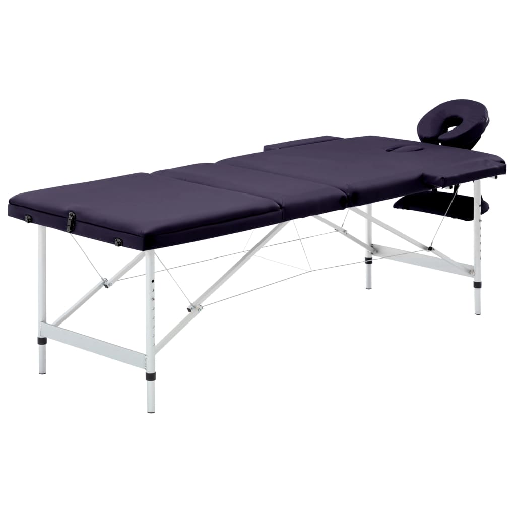 vidaXL Foldable 3-Zone Massage Table with Aluminum Frame Purple