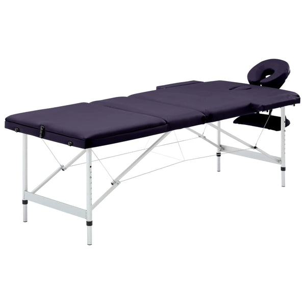 vidaXL Foldable 3-Zone Massage Table with Aluminum Frame Purple